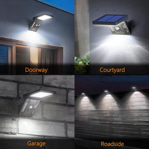 Solar Wall Light Outdoor with 390Lm, IP65 Waterproof, 34 LED, 3-Mode Lighting, 120 PIR Motion Sensor for Garden,