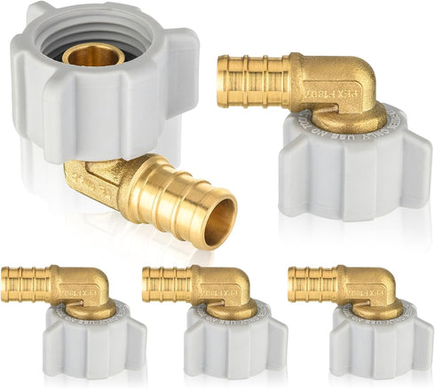 5-Pack PEX Fittings, 1/2" Pex x 1/2" Female NPT Swivel Elbow, Brass Crimp Fitting