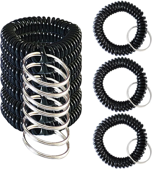 Smanzu 10 Pieces Colorful Wrist Coil Keychain Wristband Spiral Key Ring Bracelet Key