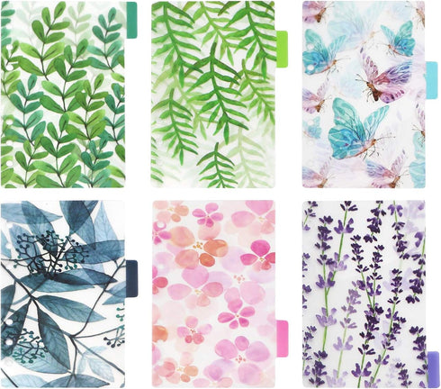 Plastic Binder Index Dividers, 6-Tab, Assorted Designs for Standard A6 Size 6-Ring Planners