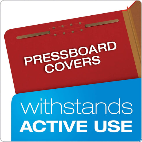 Pendaflex Pressboard Classification File Folders, 3 Dividers, 2" Fasteners, 2/5 Tab Cut, Letter Size, Bright Red, Box