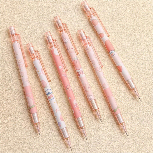 Mechanical Pencil 2Pcs, Pink 0.5mm Automatic Pencils, Cute Peach Press for School Office Supplies