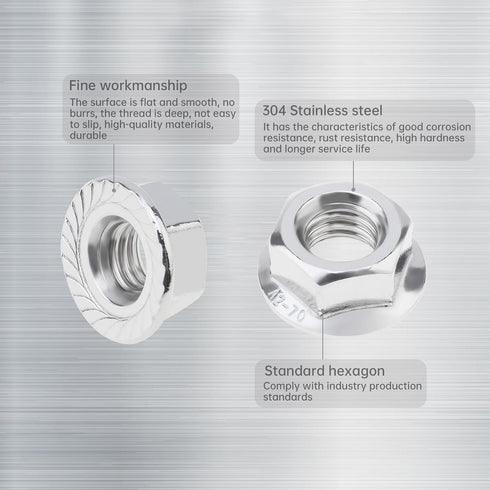 M8 x 1.25mm Serrated Flange Hex Lock Nuts, 20pcs Hexagon Flange Nuts, 304 Stainless Steel, Full Thread, DIN6923 Standard