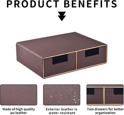 PU Leather Stackable Drawer Organizer - Handmade Storage Box with 2 Compartments for Tea Bags, Jewelry, Stationery