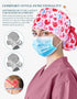 Scrub Caps Women Ponytail Pink Heart Double-Sided Printed Surgical Hat with Buttons and Sweatband, Soft Nurse Cap