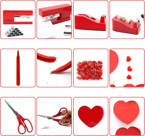 Red Desk Accessories, Red Office Supplies, Stapler and Tape Dispenser Set, Red Desk Accessory Kit, Gift for Students,