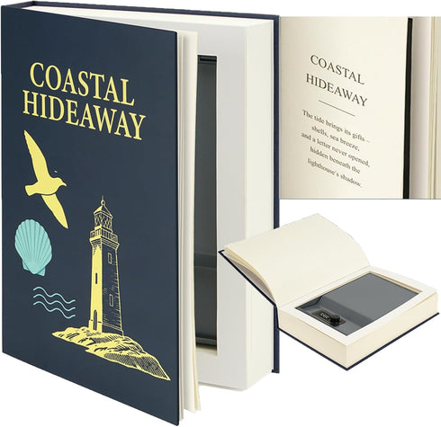 Large Decorative Book Safe with Combination Lock, 10.82"7.67"1.77" Hidden Storage Diversion Box