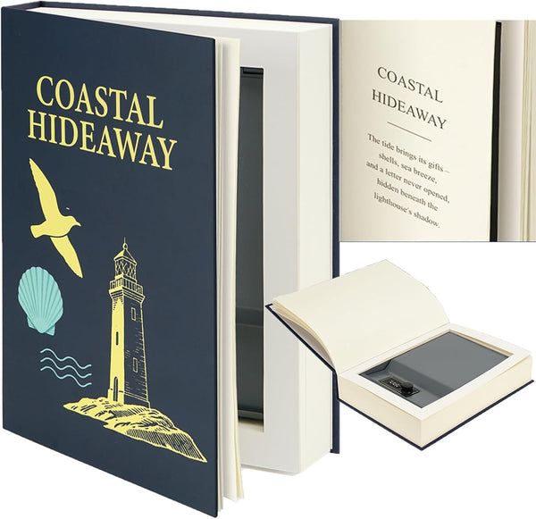 Large Decorative Book Safe with Combination Lock, 10.82"7.67"1.77" Hidden Storage Diversion Box