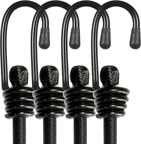 Heavy Duty Bungee Cords with Hooks, 24inch 4Pcs Elastic Straps for Securing Tarps, Luggage, Tents, Bikes (Black)