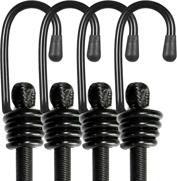 Heavy Duty Bungee Cords with Hooks, 24inch 4Pcs Elastic Straps for Securing Tarps, Luggage, Tents, Bikes (Black)