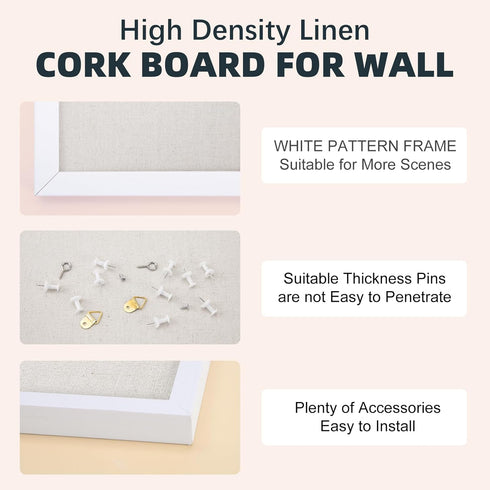 OWLKELA 12"x16" Bulletin Board with Linen, White Wood Style Frame, Ideal for School, Home & Office with 10 Pushpins
