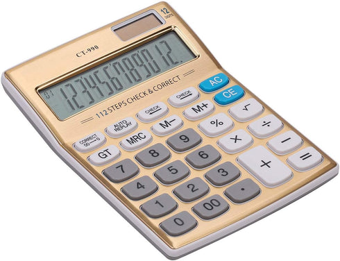 Standard Function Calculator, Portable Solar Power Desktop Calculator, 12 Digit Large LCD Display for Daily Office Use