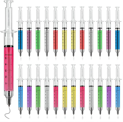 MultiColor Macaron Syringe Pens, Writes in Black Ink, Party Favors, Office Supplies (12 Color, 24 Pieces)