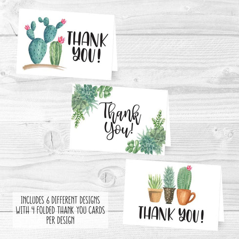Hadley Designs 24 Cactus Thank You Cards with Envelopes, Bulk Housewarming, Wedding, Kids, Baby Shower, Graduation Notes