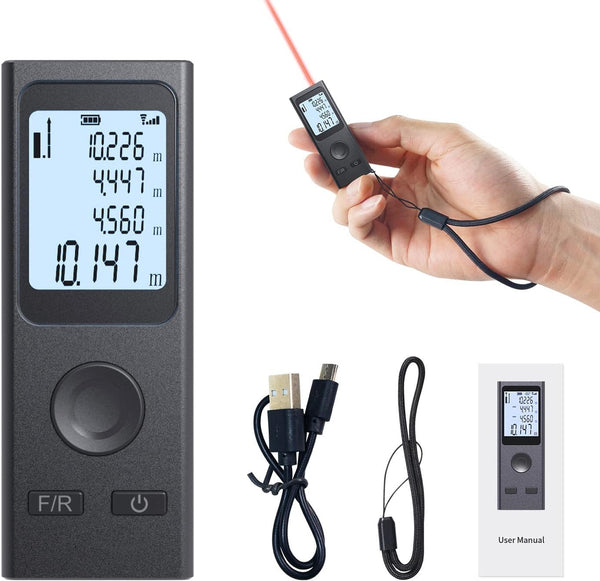 Laser Measure, Mini Laser Distance Meter 131Ft, USB Charging, LCD Backlight Feature, Laser Measurement Tool with
