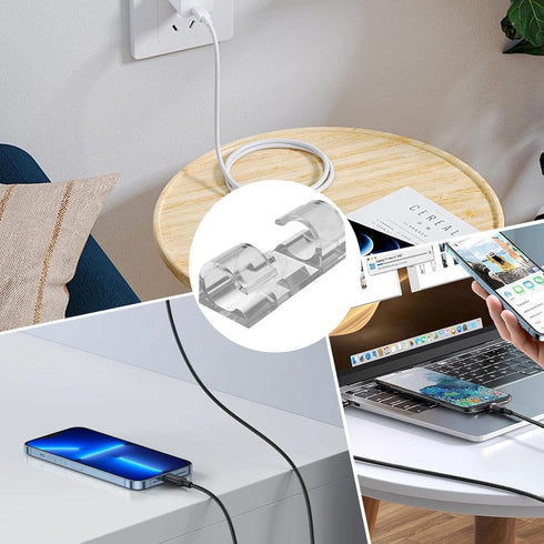 Generic Cord Clips - Clear Adhesive Wire Holder Organizer | Cord Holders | Home Wall Nightstand Table Bedside Bedroom
