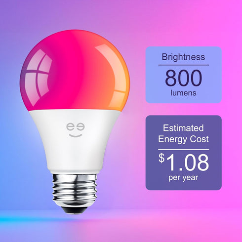 Bulbs 2-Pack, A19, 800 60W Dimmable, 2700K, Geeni Prisma Smart Light Color Changing RGBW LED, Lumens, Equivalent, Works