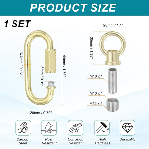 PATIKIL M10 M12 44 lbs Fine Thread Lamp Female Loop Holder with Adapter Chain Quick Link, Lifting Eye Nut Hook Ring