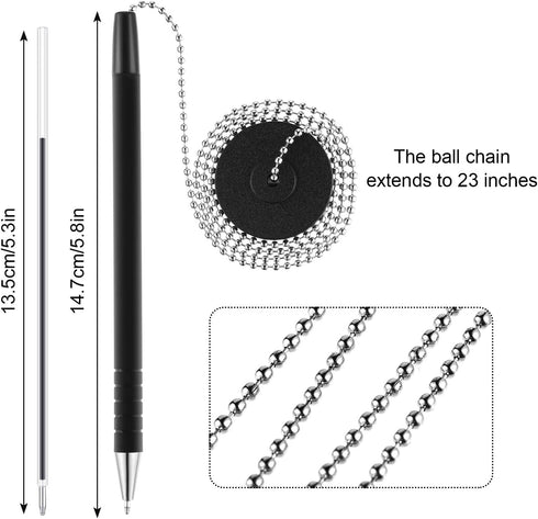Security Pen Set with Bead Chain and Holder, Desktop Pens with Chains, Blank Ink Refills for Office Supplies