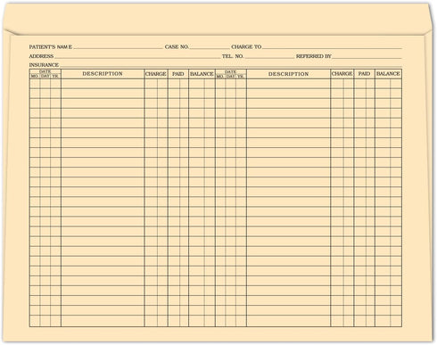 Manila File Jacket Chart Folders 9-1/2” x 12” – Heavy Duty, Preprinted for Patient Progress (Pack of 50)