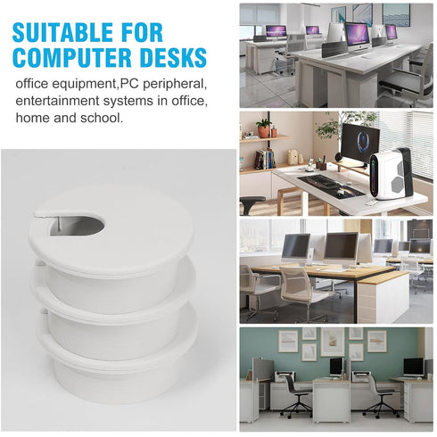 1-3/8" White Desk Grommet, JTemgle Plastic Cable Hole Cover for Computer Table Cord Wire Organizer (2 Pieces)