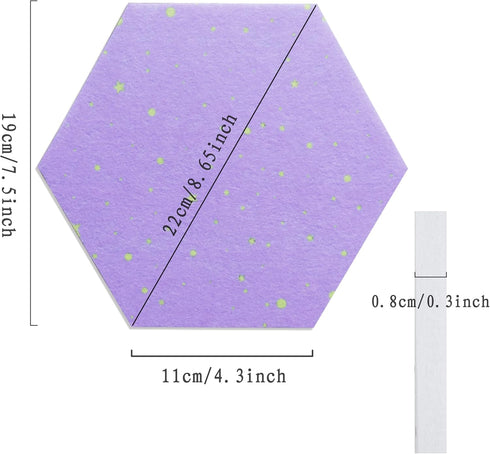 8 Pcs Thick Hexagon Felt Board Tiles Self-Adhesive Pin Board Felt Bulletin Board Tiles Bulletin Memo Board with Multi-Color Push Pins for Home Office Classroom Wall School Decor,Purple