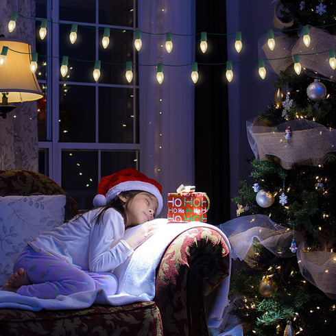 C7 25Ft 27 Bulbs LED Frosted White String Lights Outdoor Christmas Decorations String Lights with LED Frosted White