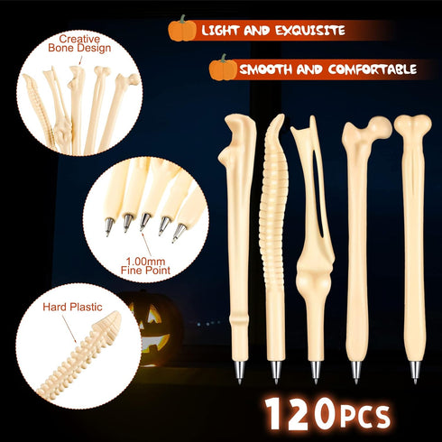 Halloween Bone Shape Ballpoint Pens, Black Ink 1.0 mm Finger Pen, Creative Novelty Pens for School Office (120 Pcs)