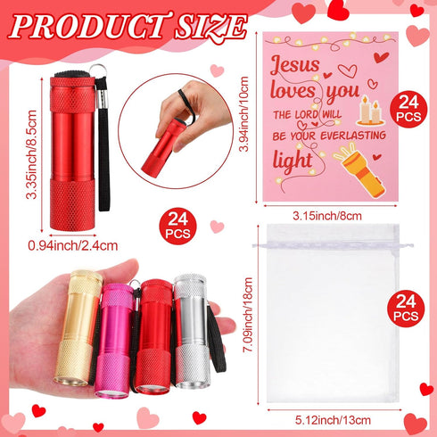 24 Sets VIHOSE Valentine's Day Christian Gifts Mini Flashlights Bulk with Christian Bible Verse Cards Colorful Aluminum