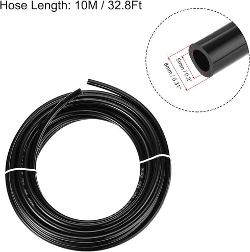 uxcell Pneumatic 8mm OD Polyurethane PU Air Hose Tubing Kit 10 Meters Black with 10 Pcs Push to Connect Fittings