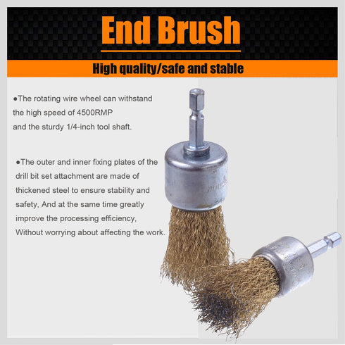 Wire Brush for Drill, 9 Pcs Brass Wire Wheel Brush with 1/4 Inch Hex Shank for Cleaning Rust and Stripping