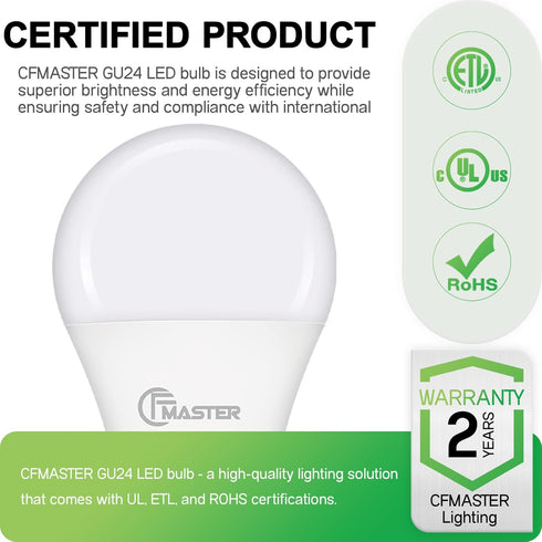 GU24 LED Light Bulb, 3000K Warm White, 9W (100W Equivalent), 800 Lumens, Non-Dimmable, 4-Pack