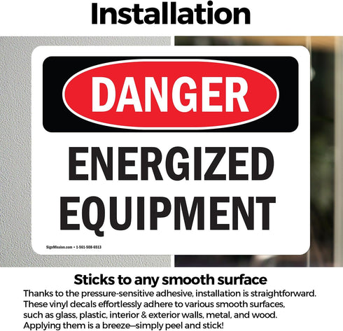 (2 Pack) Energized Equipment OSHA Danger Sign, 7 Inch X 5 Inch Vinyl Label Decal, Weather Resistant