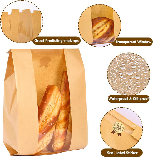 25 Packs Packaging (13.7x8.3x3.5 Inch) Moretoes Sourdough Paper Bread Bags, Bread Bags for Homemade Bread with Window