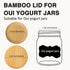 JINUYYNA 6 Pack 5 oz Natural Bamboo Oui Yogurt Jar Lids with Silicone Sealing Rings and Label for Glass Jars, Reusable