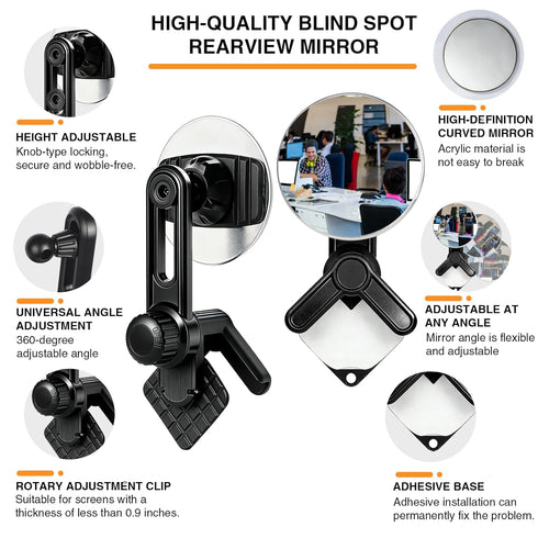 FEUNLEM (1) Clip On Mirror for Computer Monitor & Laptop, Convex Rear View Mirror for Office Monitor, Desk, Cubicle