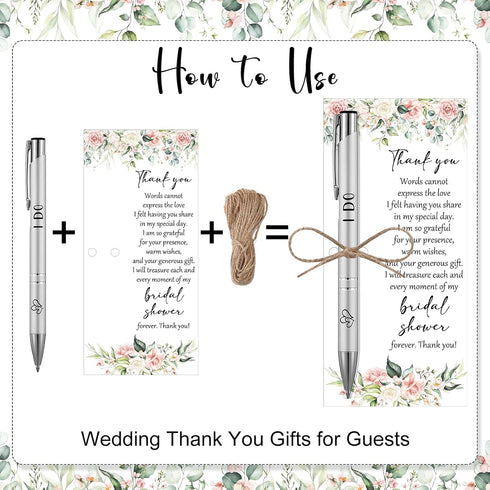 Chiisong 50 Sets Bridal Shower Favors for Guests Wedding Pens Bulk with Thank You Cards Bridal Shower Retractable