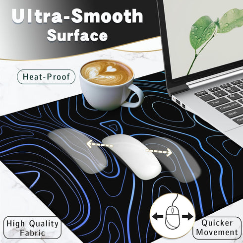 UJoowalk Large Topographic Mouse Pad, XL Gaming Mousepad, Desk Mat 31.5 x 11.8 in, Black White Minimalist Contour for