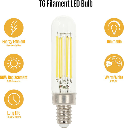 5334020 5 (60 T6 Dimmable Bulb, 6 Pack Westinghouse Lighting Watt Watt Equivalent) Clear Filament LED Light Candelabra