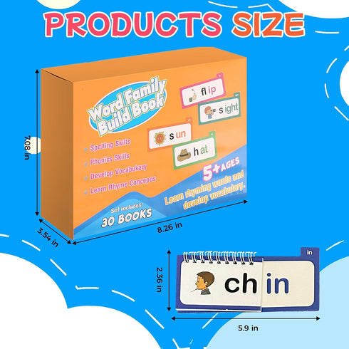 VORA 30 Read and Rhyme Flip Books, Preschool Enlightenment ABC Flash Cards, Attractive Word Family Build Book for Kids