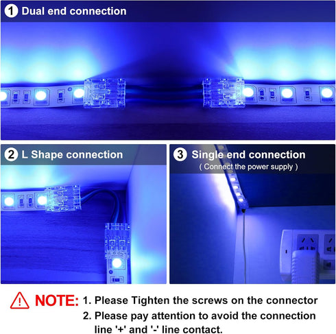 LightingWill 4Pin 10mm, 10 4 5050 RGB LED Connectors PCS Strip to Wire Connector Transparent Solderless, LED Tape Light