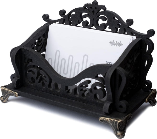 Small Wooden Business Card Holder, Black Gothic Decor, Dark Academia Stand for Desk or Counter, Aesthetic Office
