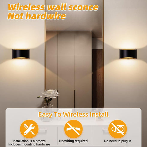 MSKEPSL Dimmable LED Wall Sconce Battery Operated, Modern Aluminum Wall Mount Light Rechargeable, Touch Control Wall