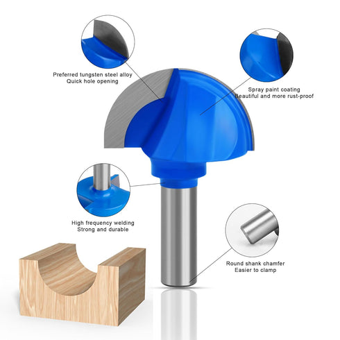 2" 1/2 Inch 2-Flute ASNOMY Cutting Diameter Core Box Router Bit, Shank Round Nose Cove Box Router Bits - Solid Carbide