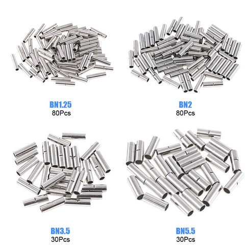Glarks 220Pcs Non-Insulated Butt Connectors Assortment Kit, 22-16/16-14/14-12/12-10 AWG Gauge for Electrical Splice