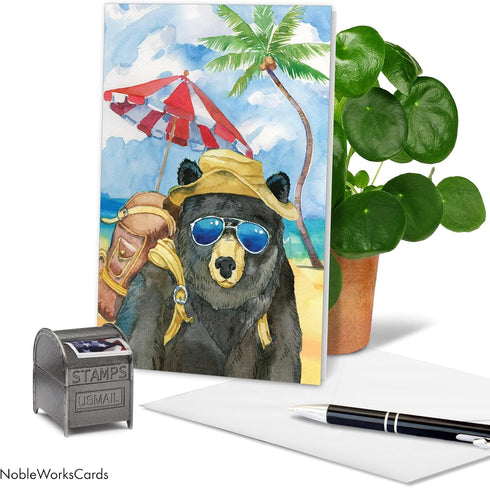 NobleWorks 1 Funny Father's Day Card for Dad, Pa, Pop, Daddy, Stepfather with Envelope - Humor - Animal's Day Off-Bear
