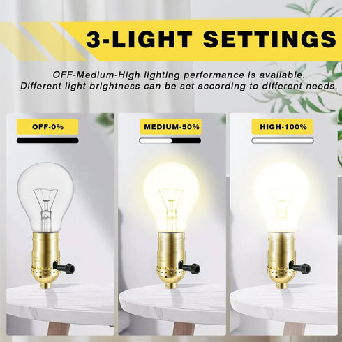 Saysurey 4 2 Settings E26 Pcs UL Listed Lamp Socket Replacement Way Medium-High Light Threaded Base Turn Switch Knob