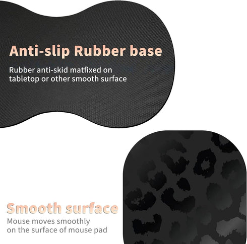 Black Leopard Ergonomic Wrist Rest Pad + Cute Mouse Pad + Cup Coaster, 3Pcs Memory Foam Desktop Supply Set for Office