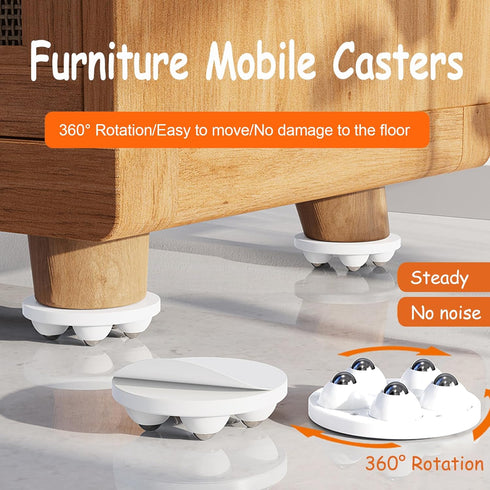 Upgrade Self Adhesive Caster Wheels, 5 Stainless Steel Balls, 360 Degree Low Profile Swivel, 4PCS
