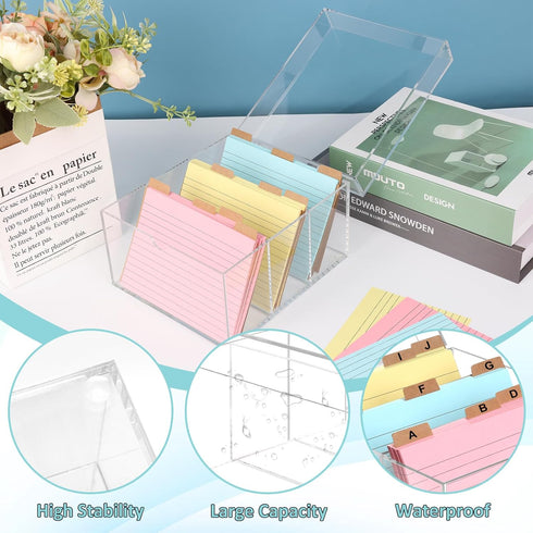 DLUGOPIS 4x6 5 150 Index Card Holder Acrylic Index Card Organizer Clear Index Card Box Flash Card Holder with Index